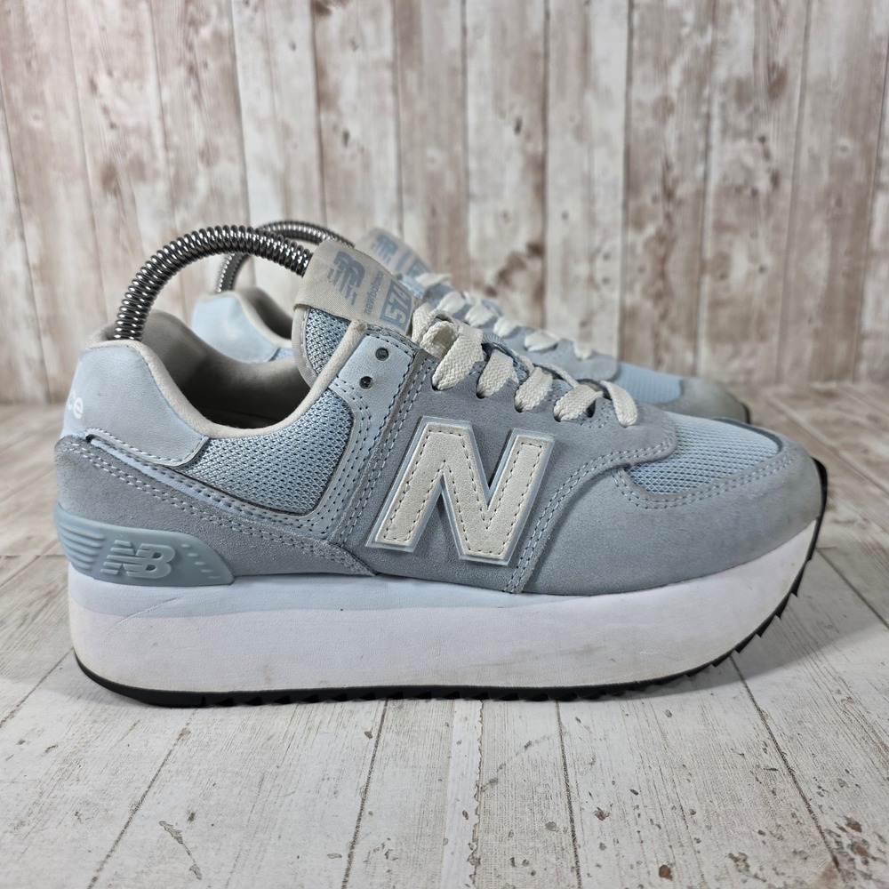 New Balance 574+ Platform Sneakers Light Blue White WL574ZSW Womens 8